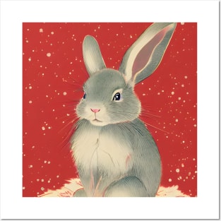 Grey Mini Rex Rabbit in Christmas Pride Red Christmas Animal Bunny Mom Posters and Art